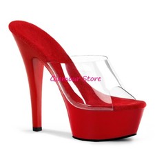 Sexy SANDALI tacco 15 dal 35 al 44 ROSSO/TRASPARENTE plateau sabot scarpe club 