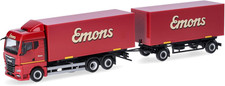 Modellino Camion MAN TGX GM Autotreno Con Casse Mobili Emons, Miniatura in Scala