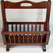 Portariviste Vintage in Legno massello tornito e maniglia, color noce, organizer