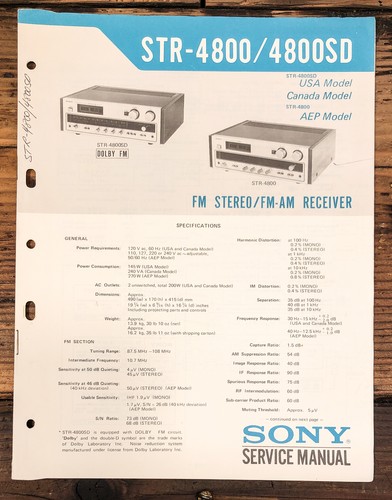 Sony str 4800 4800sd - str-4800, str-4800sd