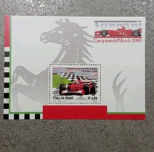 2001 REPUBBLICA FRANCOBOLLO FOGLIETTO FERRARI CAMPIONE DEL MONDO 