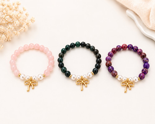 Bracciale fiocco charm perline - bracciale,