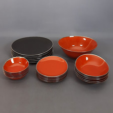 Set Piatti Porcellana Ovali Royal Fine China Platinum Jewel Rosso E Nero Vintage