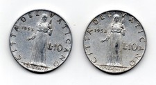 CITTA' DEL VATICANO - LOTTO DI 2 MONETE DA 10 LIRE DEL 1953