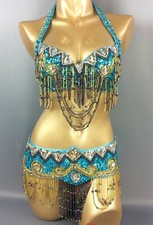 NUOVO costume danza del ventre set vestito reggiseno top cintura sciarpa fianchi set abiti Bollywood