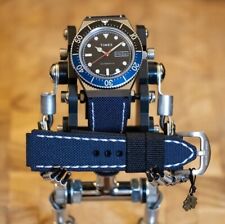 Cinturino artigianale per Timex M79 blu pelle/tessuto TW2U29500 Clover Strap