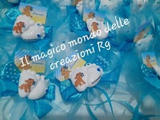 20 BOMBONIERA NASCITA PIEDINI BIMBO/A NOME BATTESIMO SEGNAPOSTO FIOCCO CONFETTI