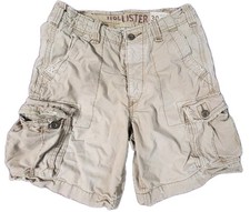Y2K Hollister Tan Button Fly Khaki Cargo Utility Shorts Uomo Taglia 30 Distressed