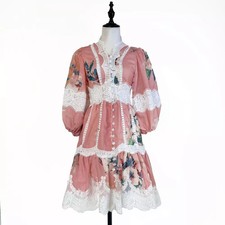 Abito Corto Rosa Con Ricami In