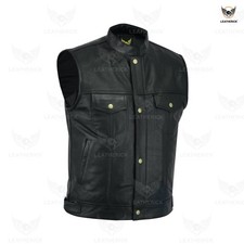 Gilet uomo Sons of Anarchy biker pelle grana nero SOA cut off gilet UK