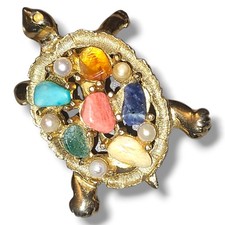 Spilla tartaruga Sarah Coventry pietre preziose finte perle tono oro spilla vintage