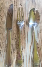 2008 Sambonet Queen Anne Acciaio Mirror Set Cucchiaio Coltello Forchetta Nuove