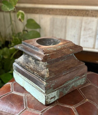 Antico Legno Colonna Basamento Portacandele Stand Originale Fine Mano Intagliato