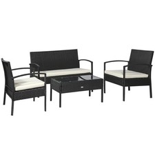 Outsunny Set da Giardino 4 Pezzi in Rattan PE con Tavolino 2 Poltrone e Divano