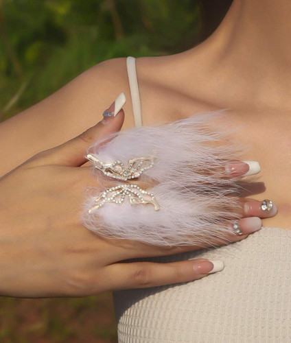 Anello con piuma - , donna