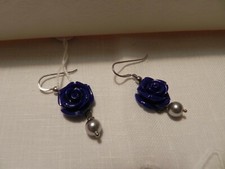 CREAZIONI - Orecchini in argento con rose blu+swarovski - fatti a mano - BIJOUX