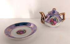 teiera in miniatura per casa di bambole con piatto in porcellana (stile Limoges)