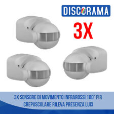 3X SENSORE DI MOVIMENTO CREPUSCOLARE INFRAROSSI 180° PIR RILEVA PRESENZA LUCI 