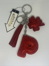 portachiavi donna fiore e lettera P Strass brillantini anello e moschettone
