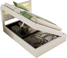 Letto Singolo Imbottito Con Contenitore E Luce a LED, Elegante Letto per Bambini