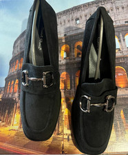 Scarpe basse donna ragazza mocassini con tacco effetto camoscio e morsetto