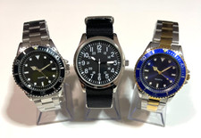 Stock lotto 3 orologi uomo acciaio flieger sub quarzo cinturino misto