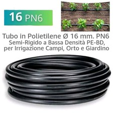 TUBO IRRIGAZIONE � 16 mm PN6 100MT GIARDINO in POLIETILENE per ORTO GIARDINAGGIO