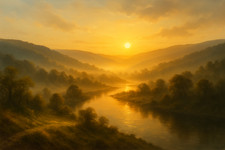 Poster Valley Golden Sunrise Morning natura calda stampa tela incorniciata arte da parete