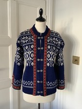 CARDIGAN DONNA NORDICO VINTAGE GANN SPORTY NORWAY BLU NAVY PURA LANA 40/M