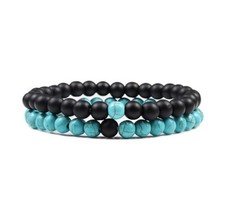 2xBraccialetti in Pietra Onice Nero e Turchese Bracciale da uomo Donna 8mm