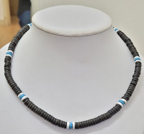 Black blue white wood - wood, beaded