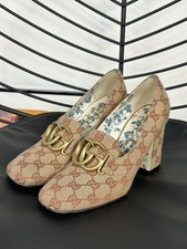 Gucci Victoire Double GG Marmont monogram beige scarpe con tacco a blocco, 38