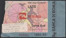 BIGLIETTO STADIO TICKET LAZIO  PESCARA - CAMPIONATO SERIE A 1992/1993 - SUD