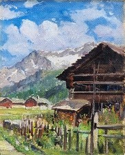 Colmo Giovanni ( Torino 1867 - 1947 ) Paesaggio Alpino ( Gressoney ? ). Olio    