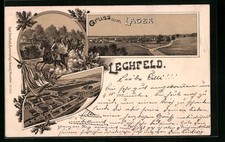 Litografia Lager-Lechfeld, panorama locale, campo dalla mostra ornitologica, cavalleria 