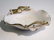 Vaso maiolica cestino svuota tasche Aretini manici dorati vintage Italia XX Sec.