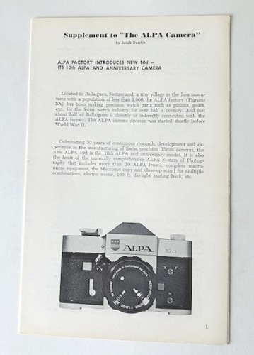 Alpa new 10d camera supplement - 10d,