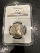Moneta argento 500 lire 1964 R Italia NGC Rated MS 64 # 2791534-004
