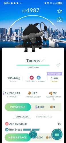 Paldean tauros aqua tokyo go - tauros,