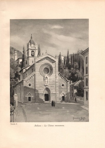Stampa antica bellano chiesa - antica,