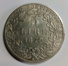 BELLA MONETA DI FANTASIA 5 LIRE 1870 STATO PONTIFICIO PIO IX PONT MAX AN VIII