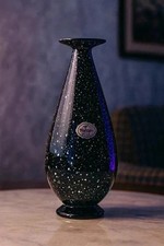 Vaso Portafiori Vetro Murano nero con scaglie d'Argento sommerse