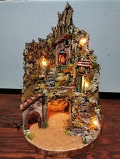 Presepe Capanna Legno  Sughero Pastori Terracotta 6/7 Cm Luci Natale 