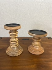 Set 2 portacandele a colonna in legno tornito soglia bersaglio 5,5” e 9” legno