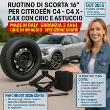 💥 Kit Ruotino di Scorta Citroen C4 C4 X 16” 4 Fori Cric + Astuccio DOT2025 🛞