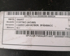 Spoiler paraurti ant.  SMART SMART CABRIO (A450) Passion 700 (45Kw) Cbr