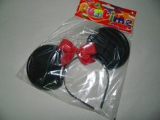 Cerchietto con orecchie da topolina Minnie in plastica Nero fiocco rosso C72