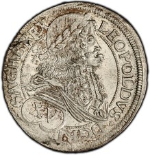 AUSTRIA: 1684-MWM 15 Kreuzer PCGS AU58 — UNO DEI QUATTRO NOTI, "HOGMOUTH" MASCELLA INFERIORE