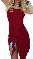 Sexy Miss Donna Latino Top Lungo Fascia Strass S/M 34/36 M/L Rosso Bordeaux Neu