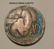 10 centesimi 1922 "Ape sul fiore" ERRORI DI CONIO